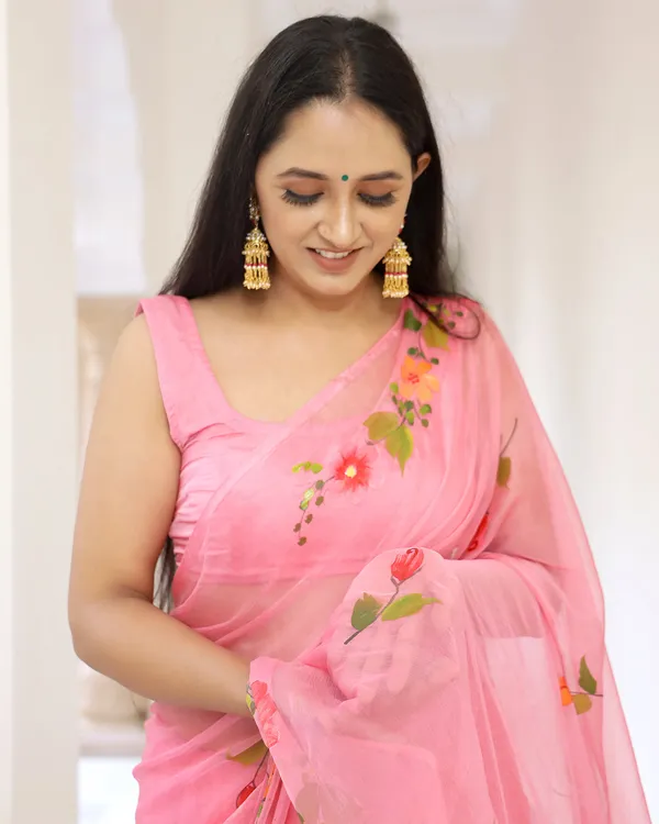 Coral_Floral_H_Painted_Chiffon_Saree_For_Women